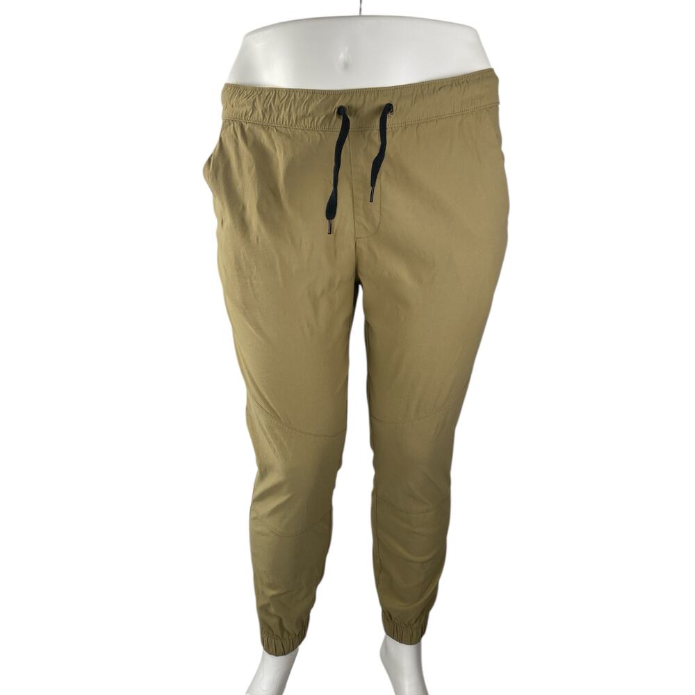 Iron Co Women's Tan Khaki High Rise Drawstring Jogger Tapered Trousers Pants L